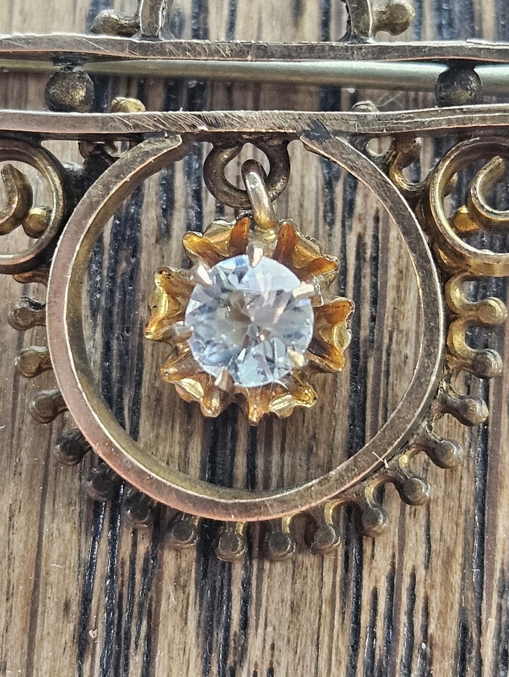Antique Edwardian Gold Bar Brooch with Stone Unmarked - Picture 7 of 8